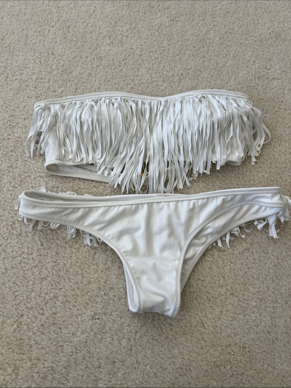 Victoria's Secret White Fringe Bandeau 2 piece Bikini Set